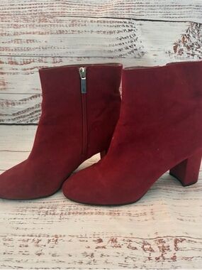 Aubrey Lynn Women's Red Suede Ankle Boots with Block Heel
